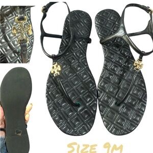 Tory Burch Black Sandals with Gold Logo